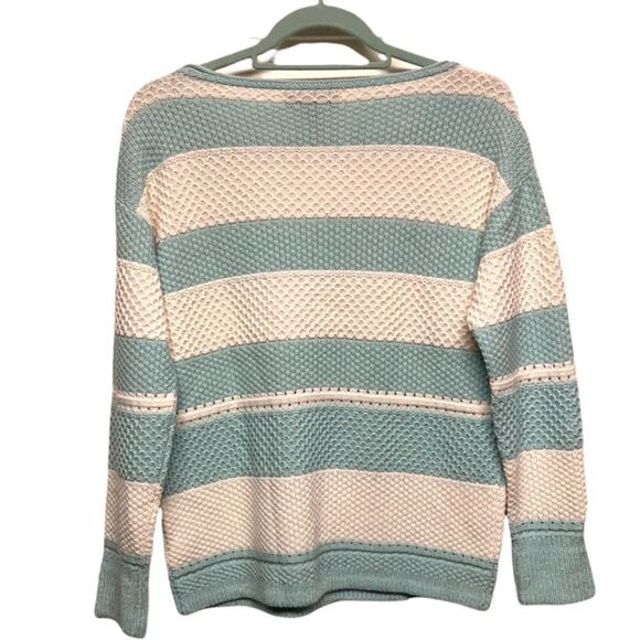 St. John Pastel Blue Wool Blend Striped Knit Crewneck Pullover Sweater Small - Picture 2 of 8